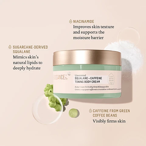 image 1, niacinamide - improves skin texture and supports the moisture barrier. sugarcane derived squalane - mimics skin's natural lipids to deeply hydrate. caffeine from green coffee beans. image 2, sugarcane derived squalane - hydrates with locking in essential moisture. green algae - helps skin maintain electrolyte and hydration balance instantly and over time. multi mineral complex - replenishes minerals lost throughout the day and brought on by the effects of stress, overindulgence and pollution